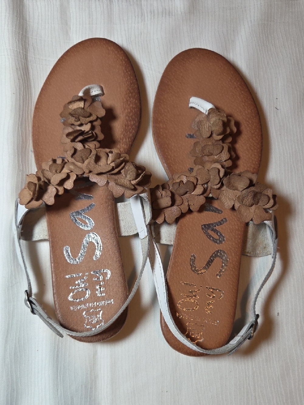 Sandals Oh! MY Sandals Women’s Brown Floral T-Strap Made Spain,sz 40 (9- 9 1/2